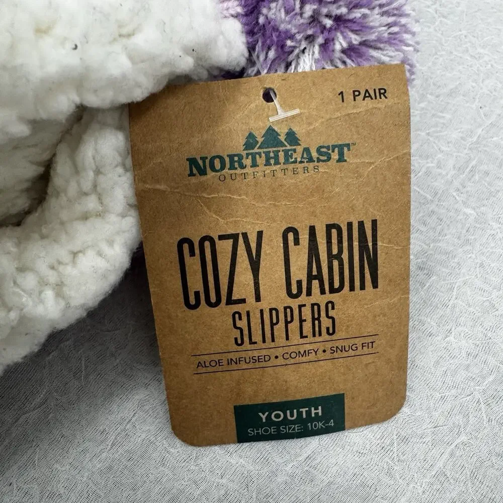 Northeast Outfitters Youth Cozy Cabin Zebra Print Slipper Socks Small Purple